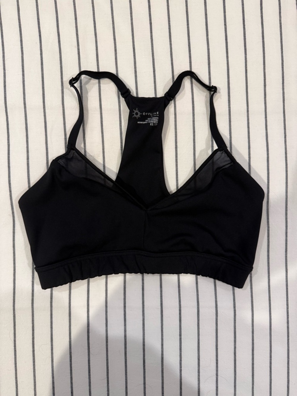 aerie XS Black Racerback Sports Bra with Mesh Detail & Adjustable Straps
